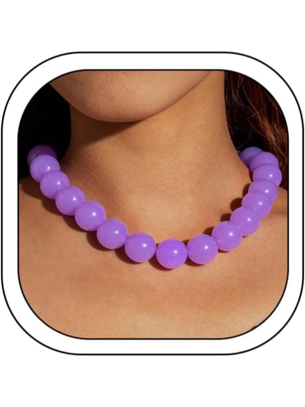 Women's Purple Acrylic Beaded Choker Necklace Chunky Round Bead Statement